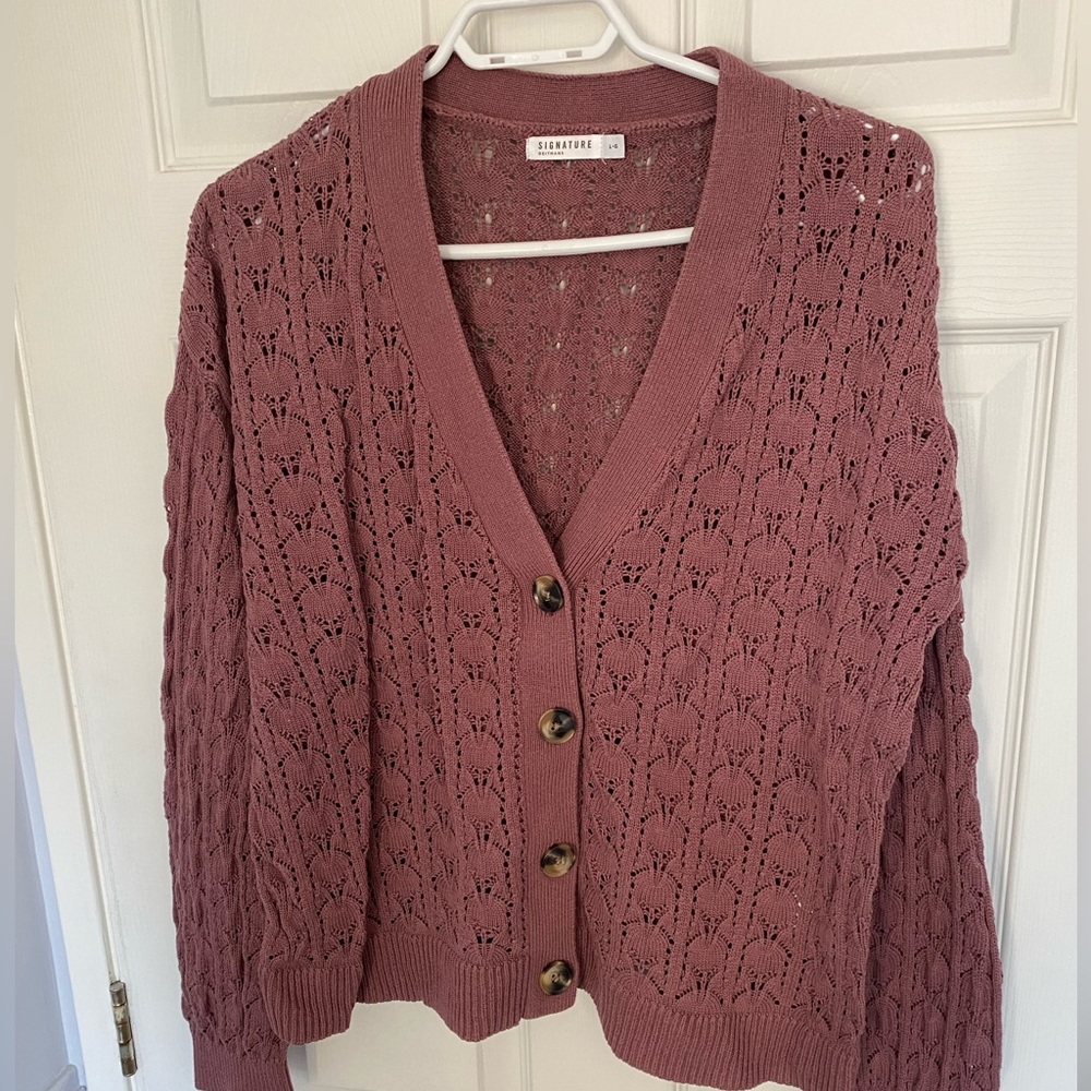Signature Open-Knit Button Cardigan - Dusty Rose